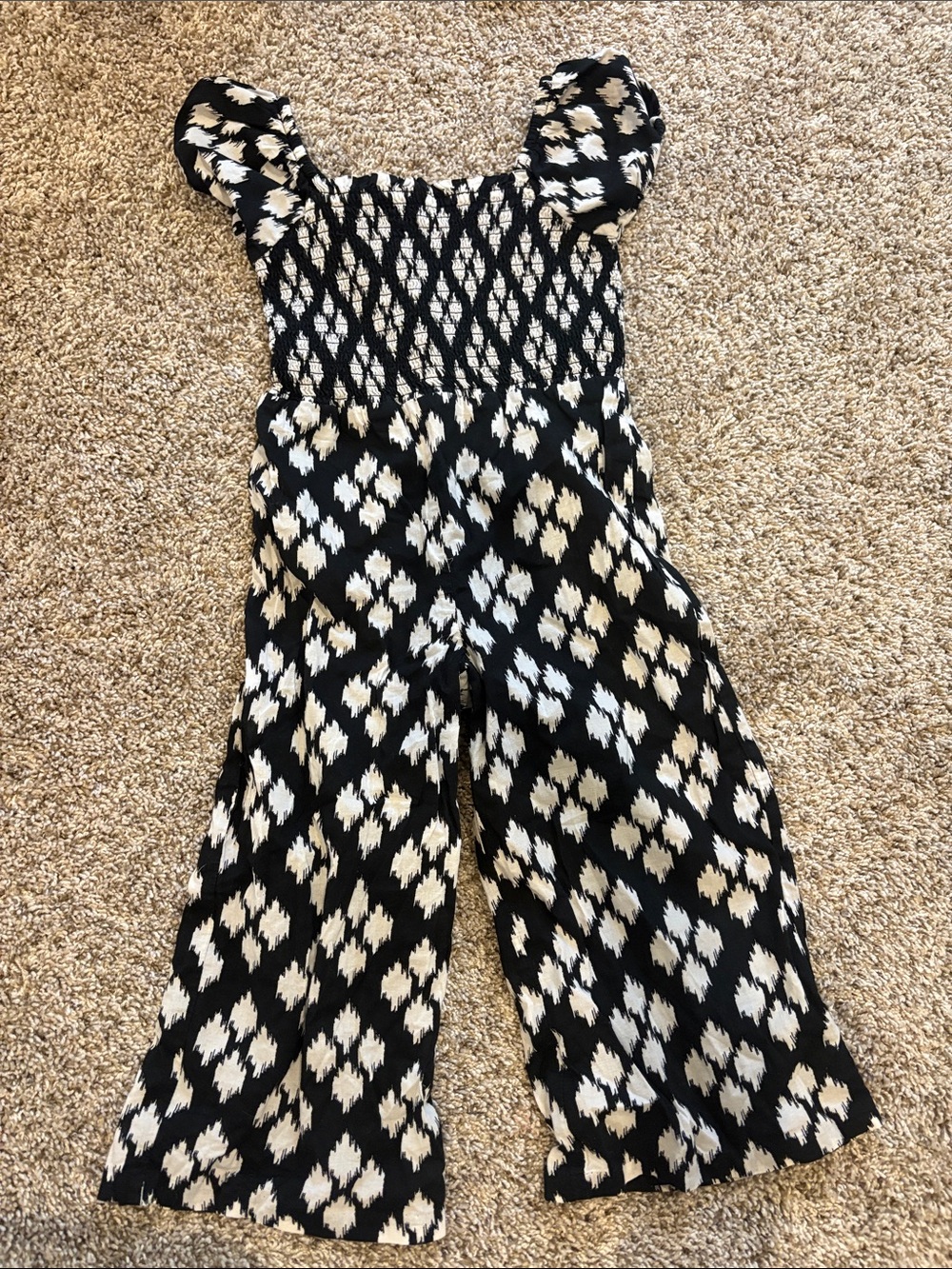 Janie and Jack Black and White Printed Smocked Jumpsuit